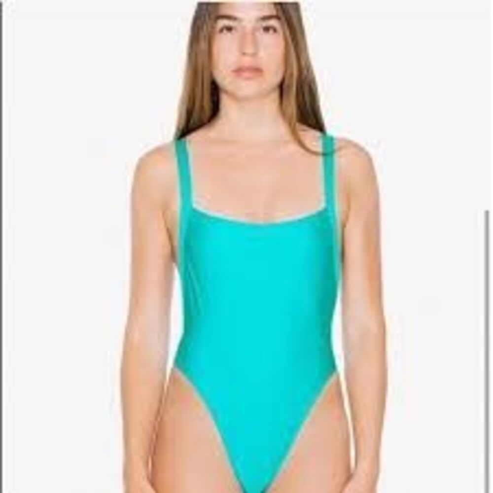 American Apparel Teal Cheeky High Cut One Piece Swimsuit Large